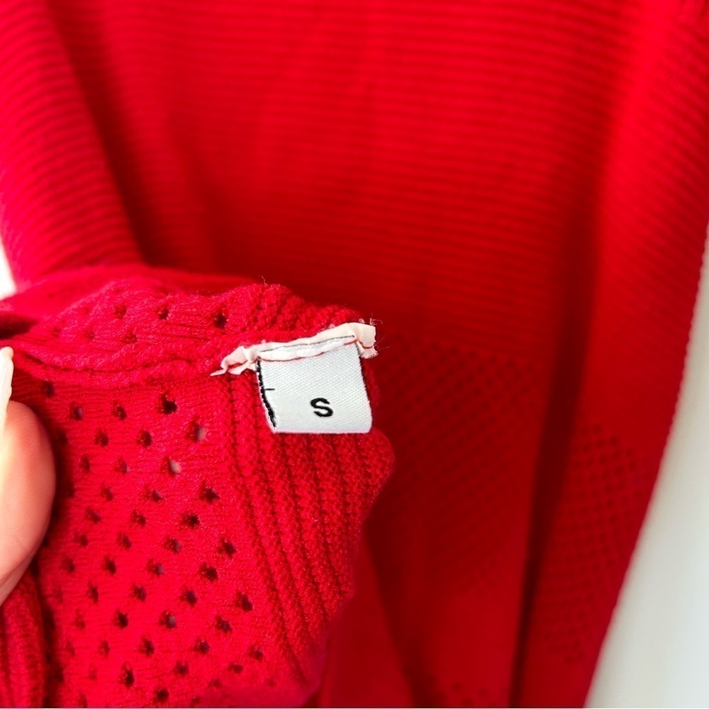 [S] Pinko Italian Luxury Viscose Knit Tank with Ruffle Edge in Candy Apple Red - Picture 9 of 11